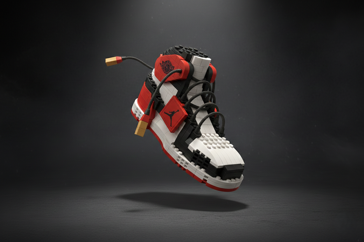 AJ Black Toe sneaker building block collectible displayed as home décor