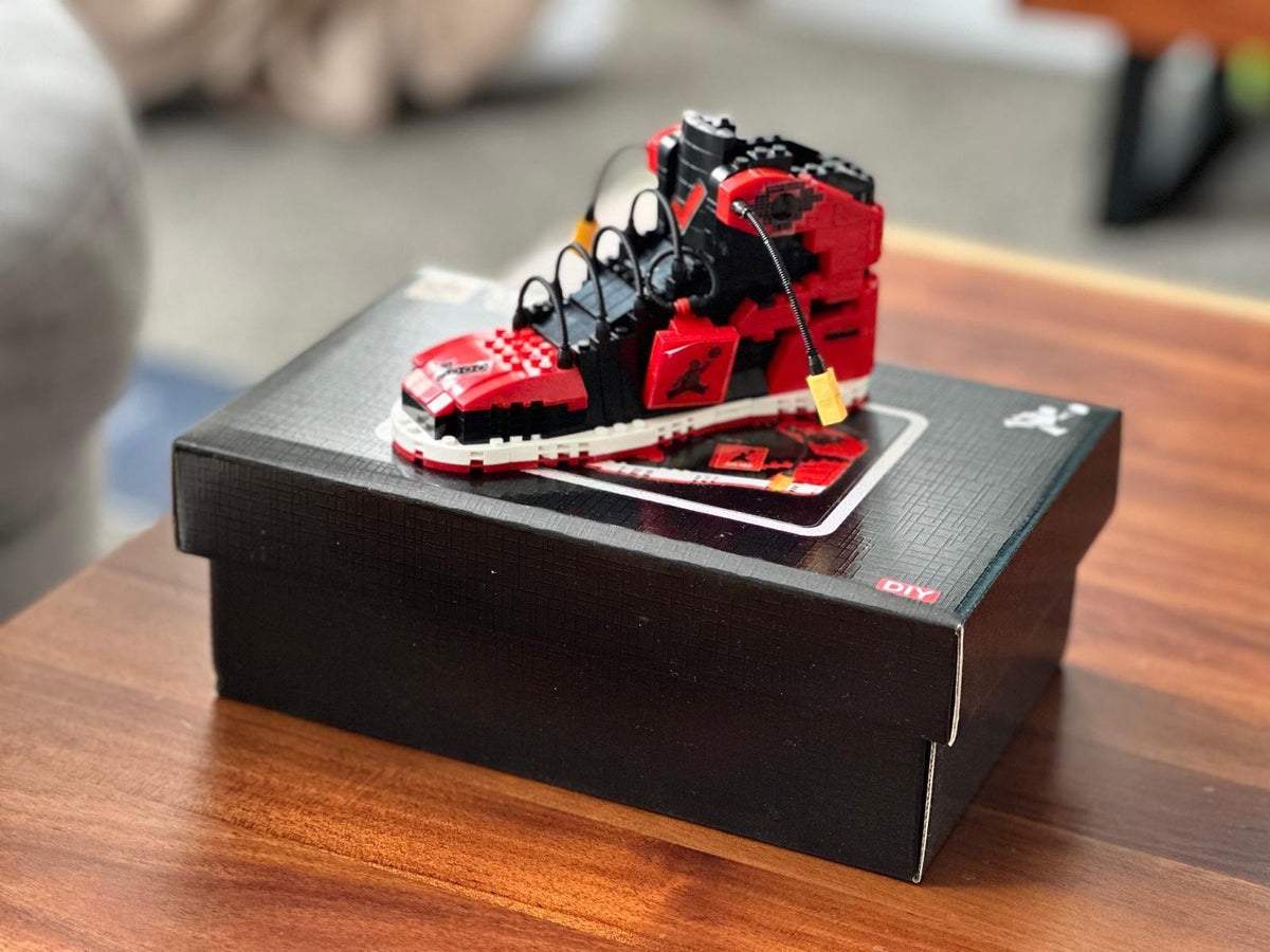 AJ Bred sneaker building block collectible displayed as home décor