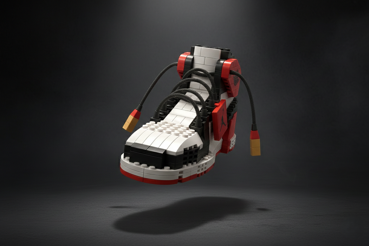 AJ Bred Toe sneaker building block collectible displayed front view