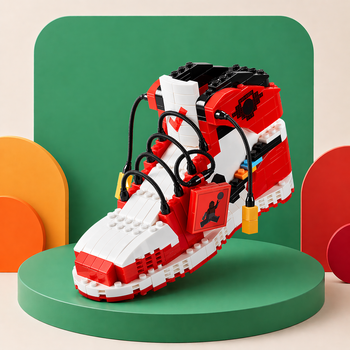 Close-up detail of AJ Chicago DIY sneaker building block pieces