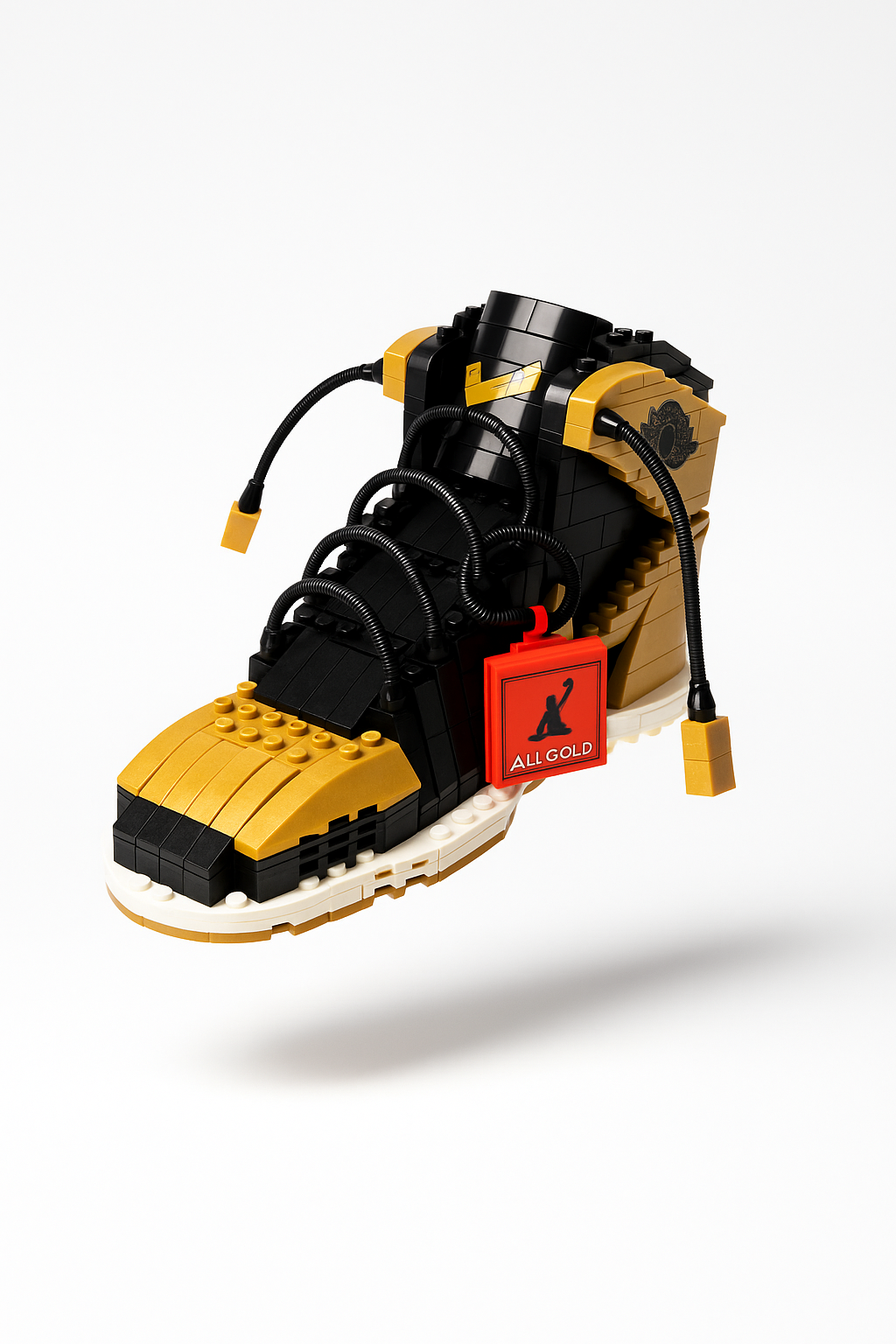 Close-up detail of AJ Metallic Gold DIY sneaker building block pieces