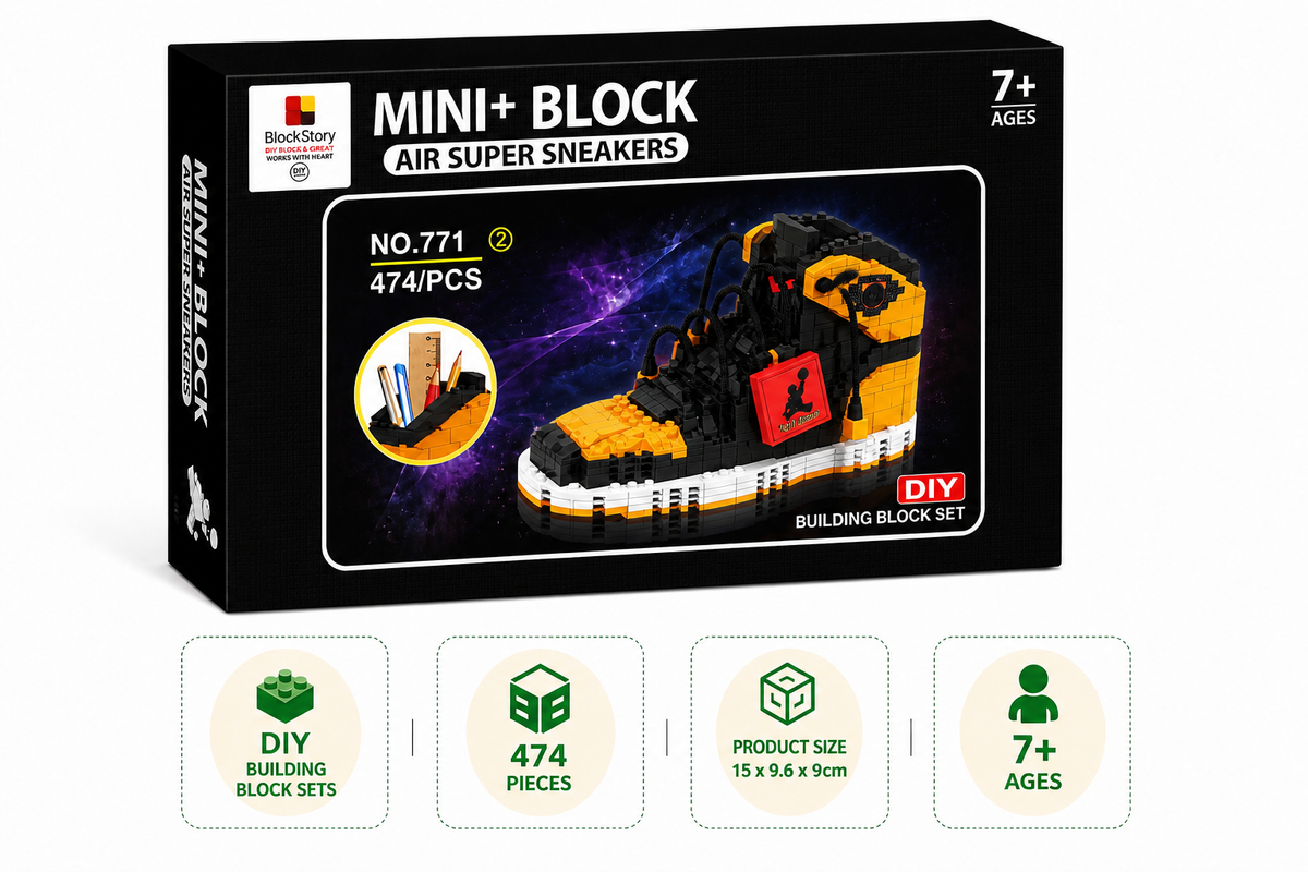 AJ Metallic Gold sneaker DIY building block set packaging box