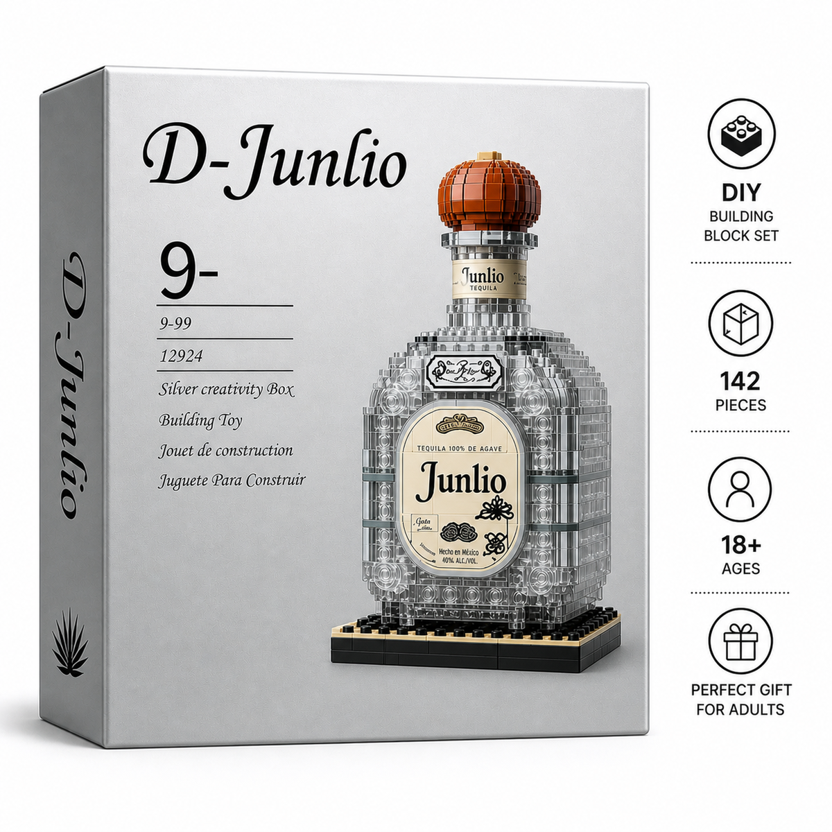 Block bottle collectible model styled on home bar shelf décor