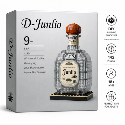 Block bottle collectible model styled on home bar shelf décor