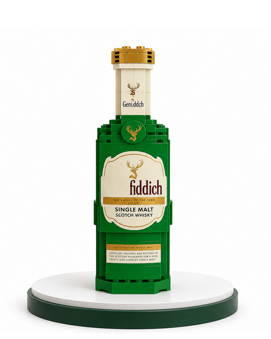 Fiddish Whisky Block Bottle building block model displayed on shelf