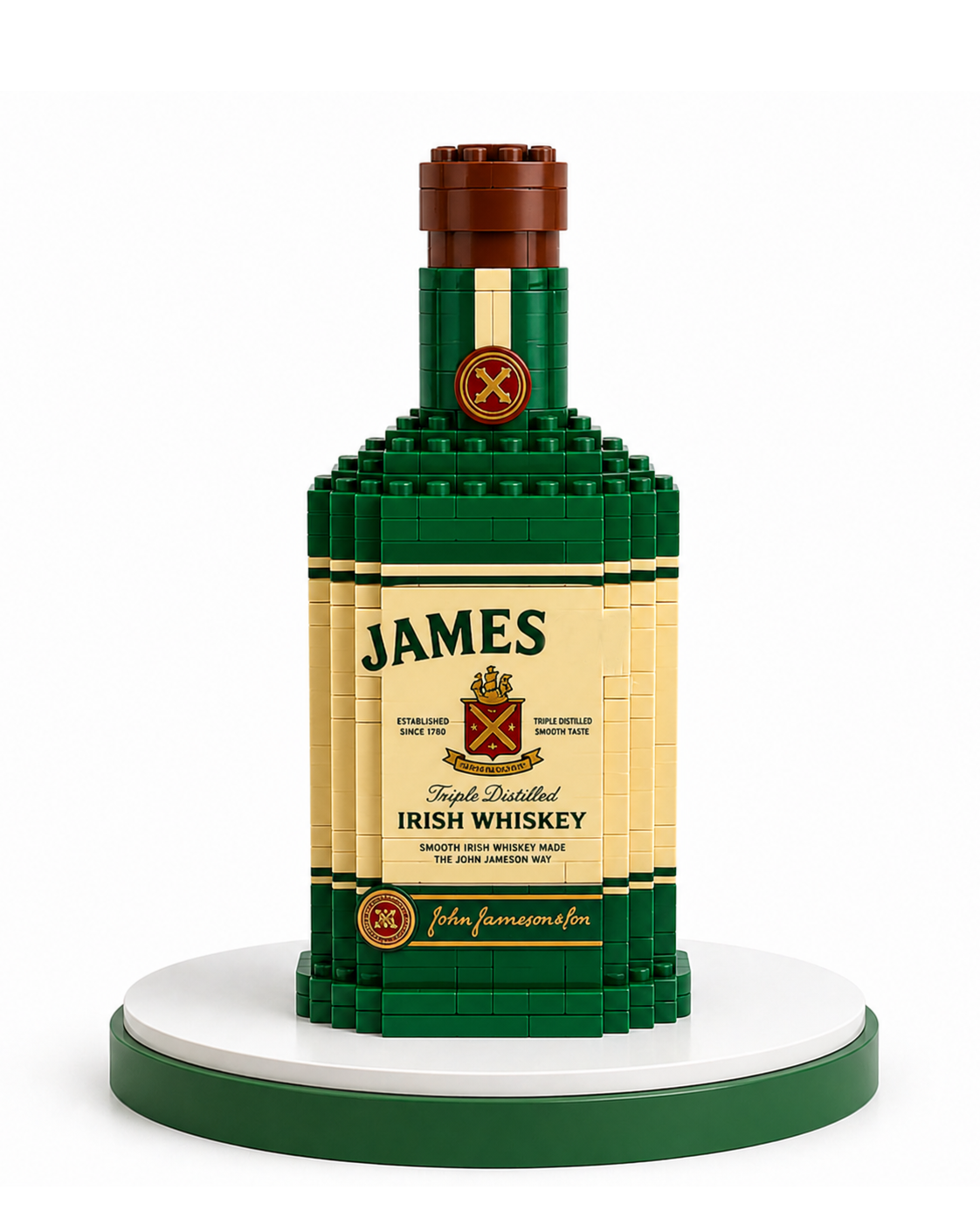 James Premium Green Bottle Building Block Set collectible display model with 208 pieces