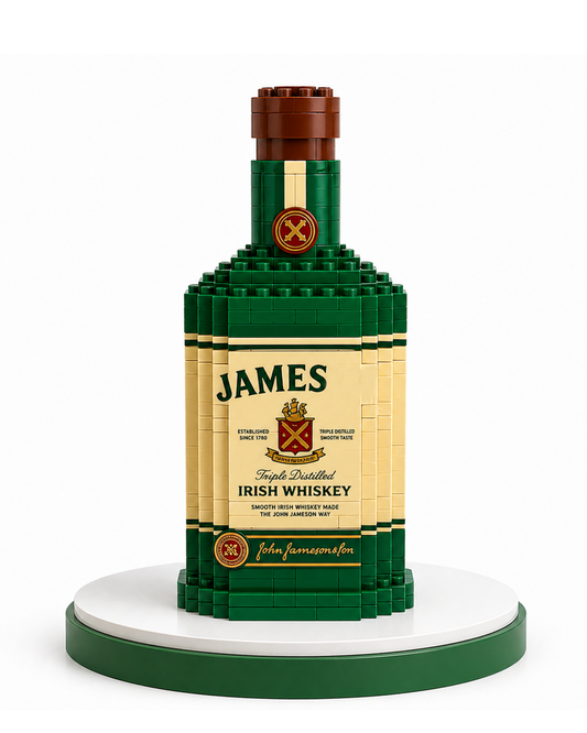 James Premium Green Bottle Building Block Set collectible display model with 208 pieces