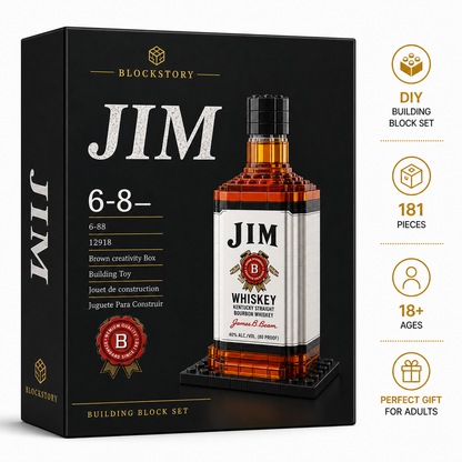 Jim Premium bourbon Bottle Building Block Set with premium packaging and instructions