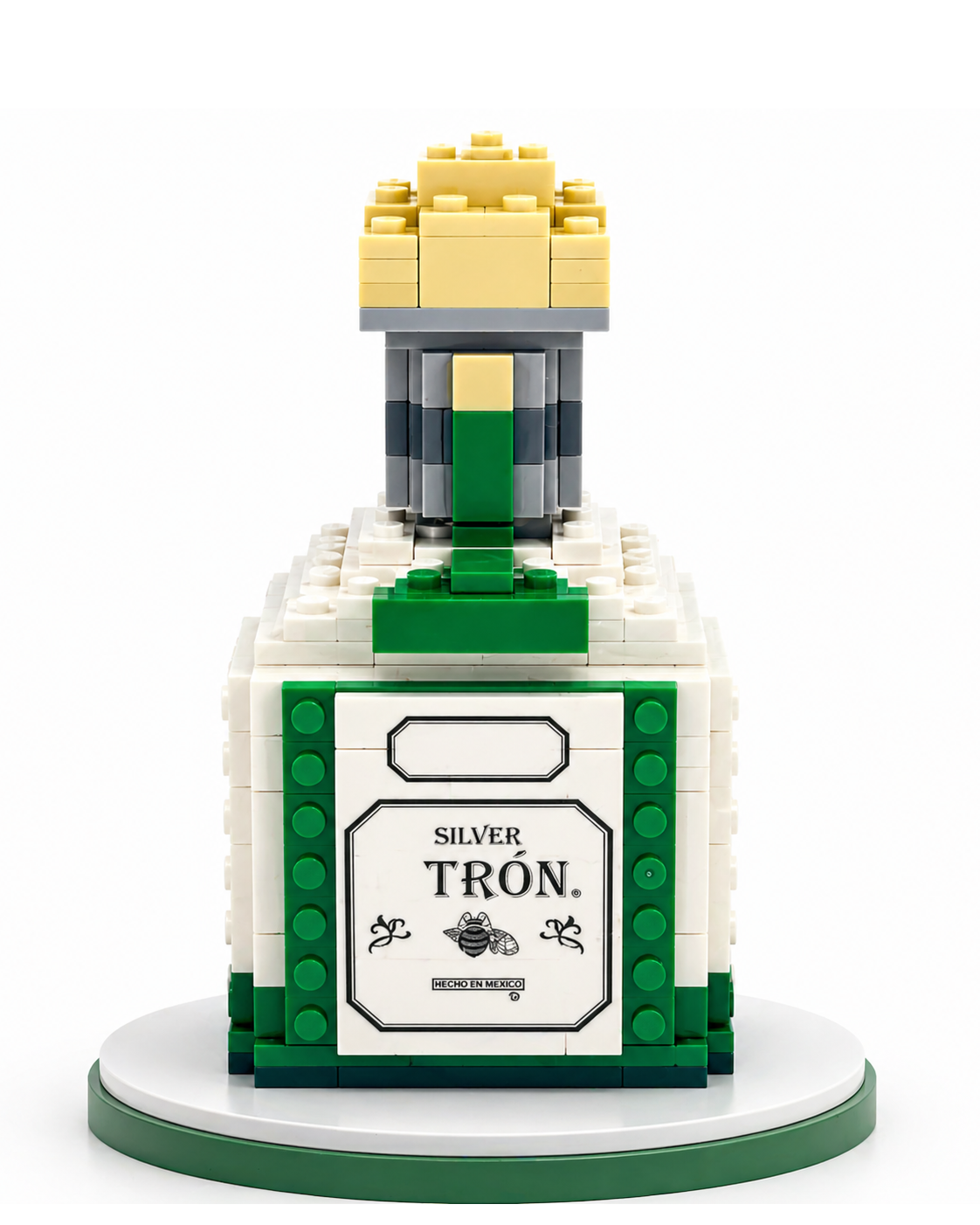 Tron Tequila Block Bottle building block model displayed on shelf