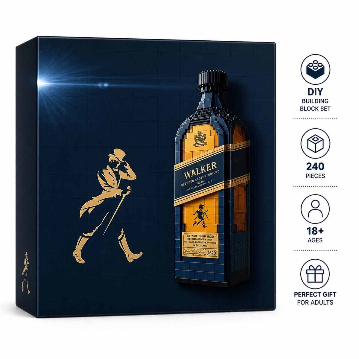 Whisky block bottle collectible model styled on home bar shelf décor