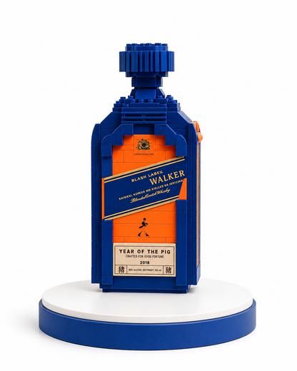 Walker Label Whisky Block Bottle building block model displayed on shelf